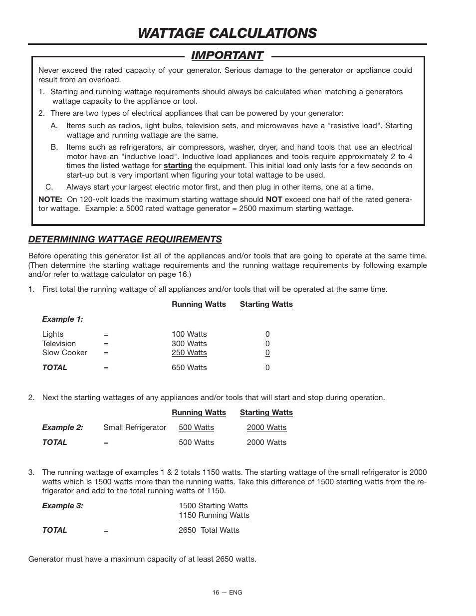 Wattage calculations, Important | Porter-Cable H451CS User Manual | Page 16 / 20