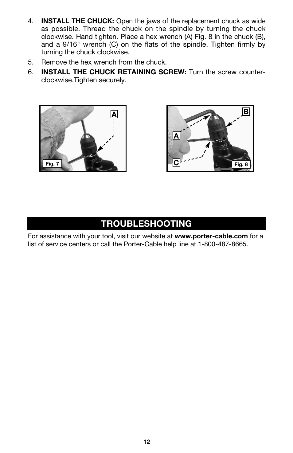 Troubleshooting | Porter-Cable 3/8" KEYLESS DRILL 2614 User Manual | Page 12 / 15