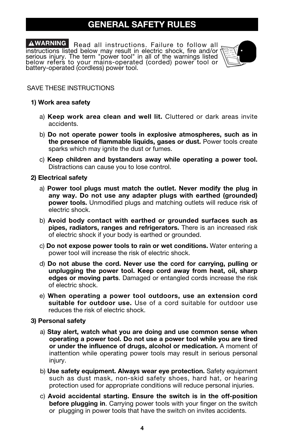 General safety rules | Porter-Cable 3/8" KEYLESS DRILL 2614 User Manual | Page 4 / 15