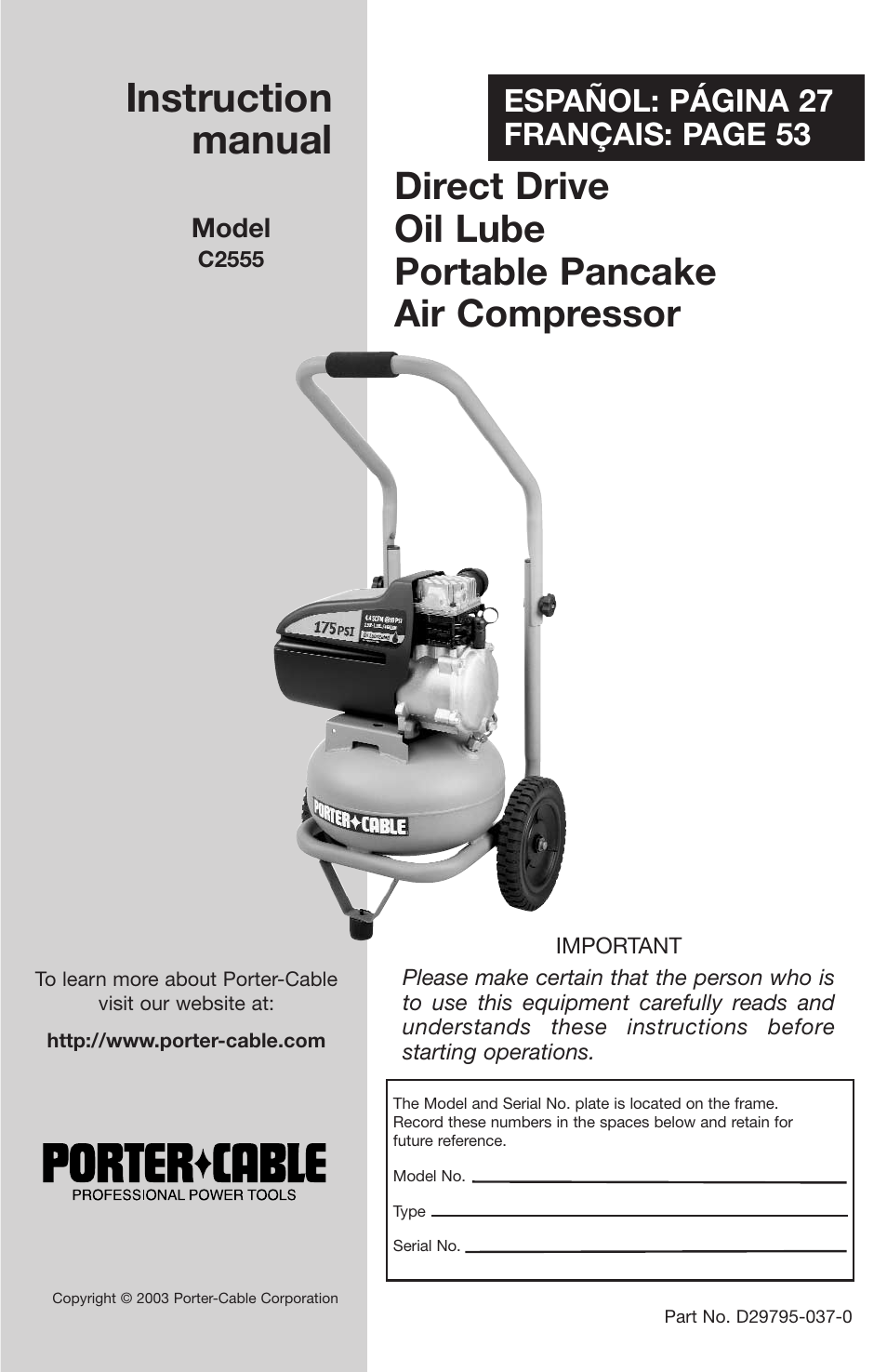 Porter-Cable C2555 User Manual | 80 pages