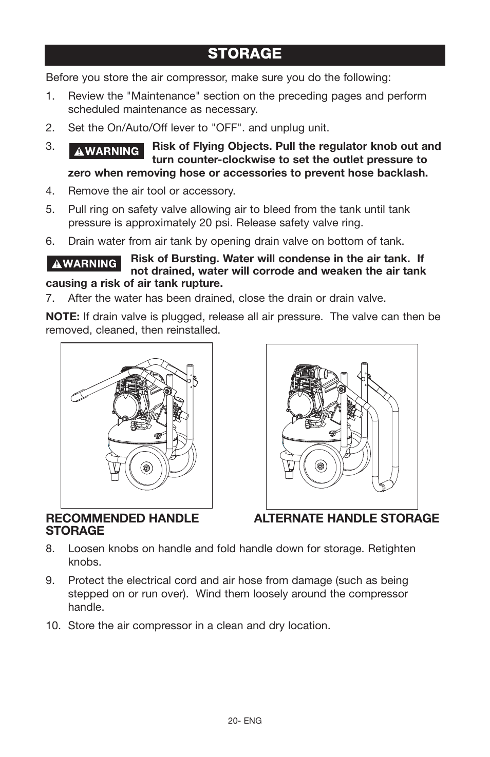 Storage | Porter-Cable C2555 User Manual | Page 20 / 80