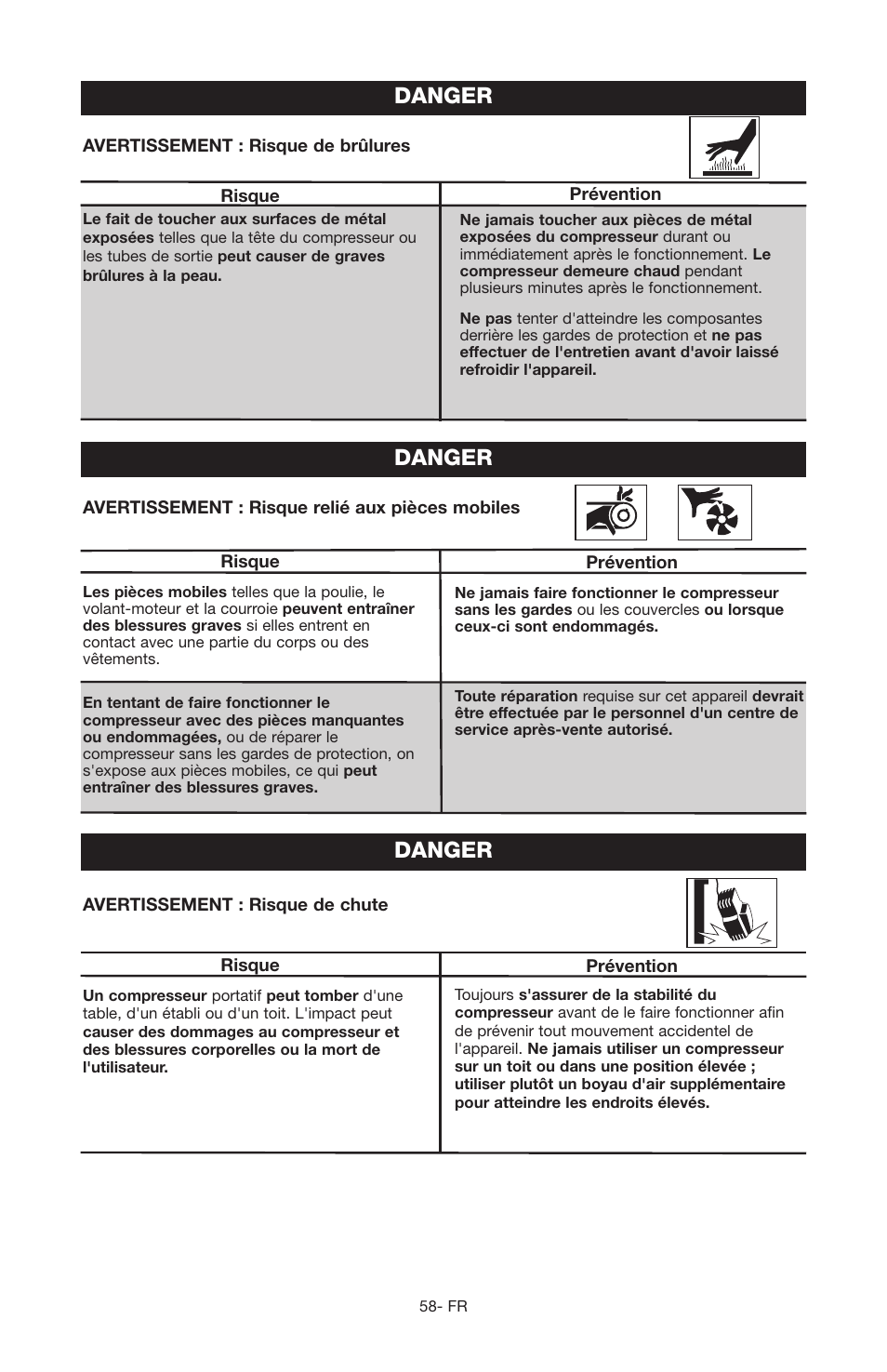 Danger | Porter-Cable C2555 User Manual | Page 58 / 80