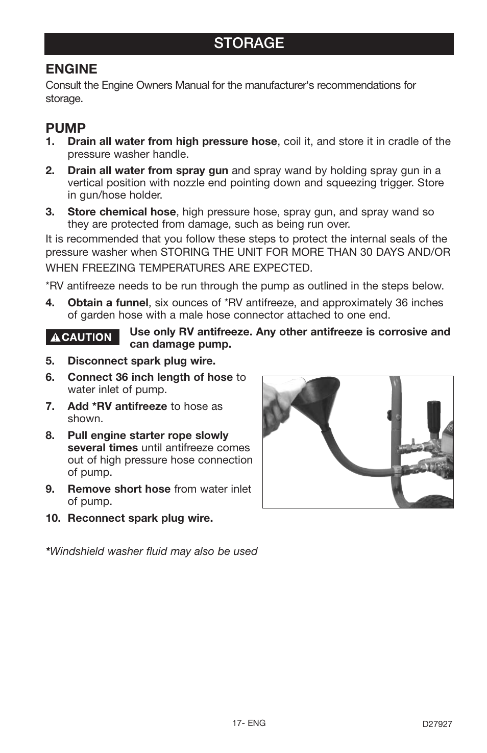 Storage, Engine, Pump | Porter-Cable PCK3030SP User Manual | Page 17 / 20