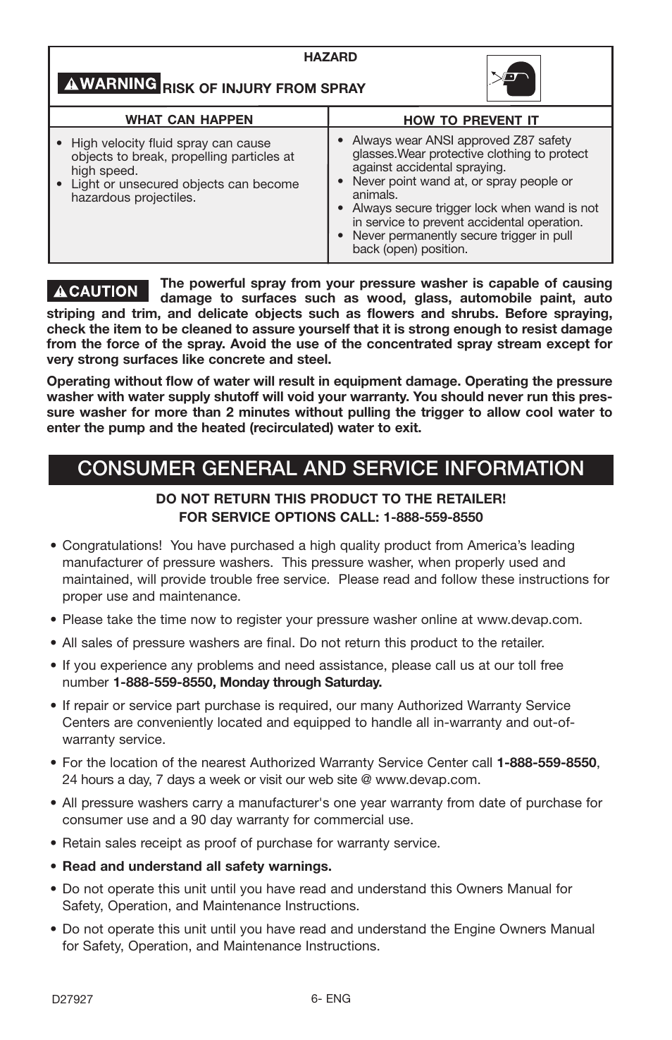 Consumer general and service information | Porter-Cable PCK3030SP User Manual | Page 6 / 20