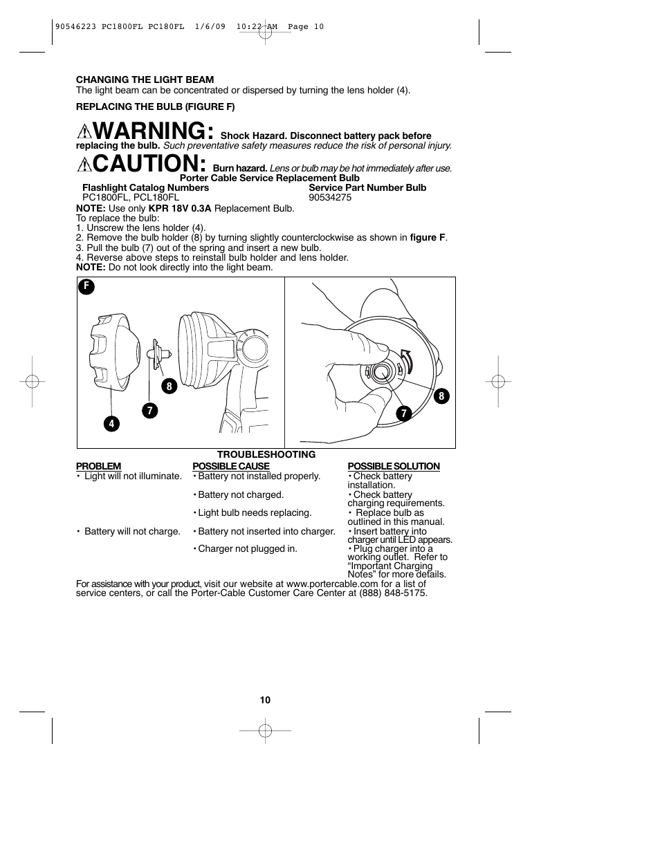 Warning, Caution | Porter-Cable PC1800FL User Manual | Page 10 / 40