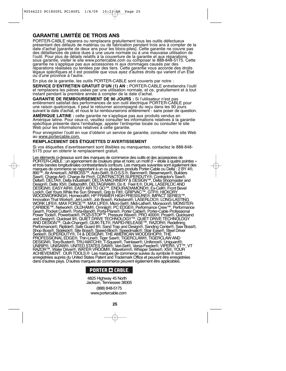 Porter-Cable PC1800FL User Manual | Page 25 / 40