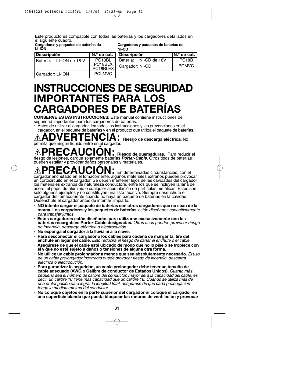 Advertencia, Precaución | Porter-Cable PC1800FL User Manual | Page 31 / 40