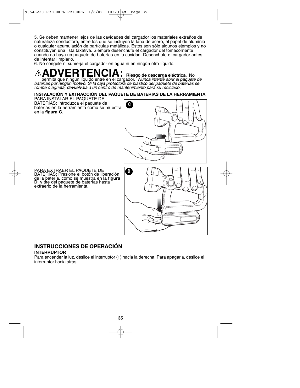 Advertencia | Porter-Cable PC1800FL User Manual | Page 35 / 40