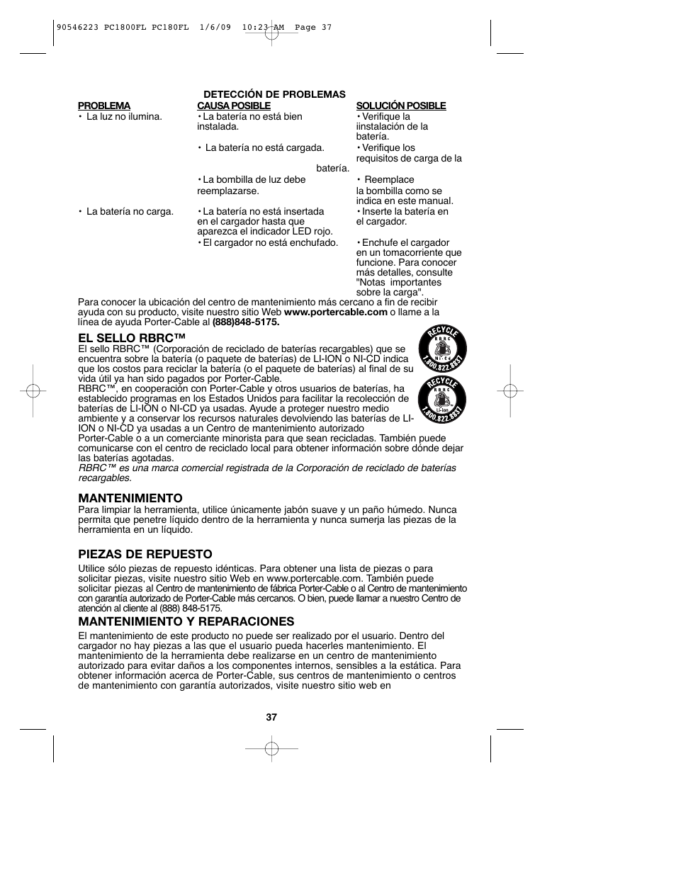 Porter-Cable PC1800FL User Manual | Page 37 / 40