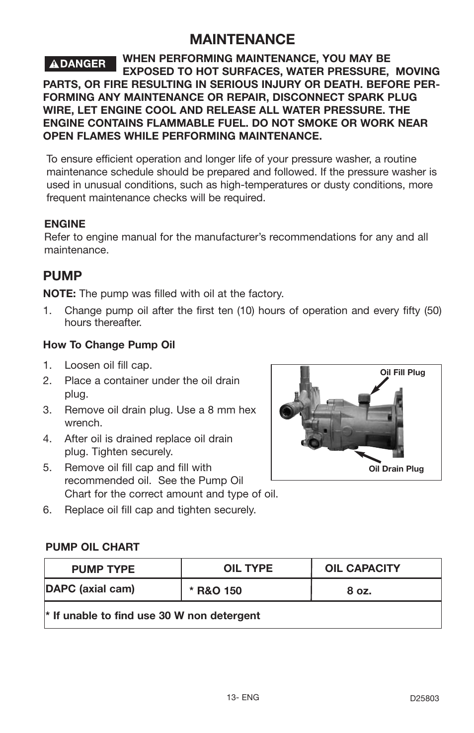 Maintenance, Pump | Porter-Cable D25803-025-1 User Manual | Page 13 / 20