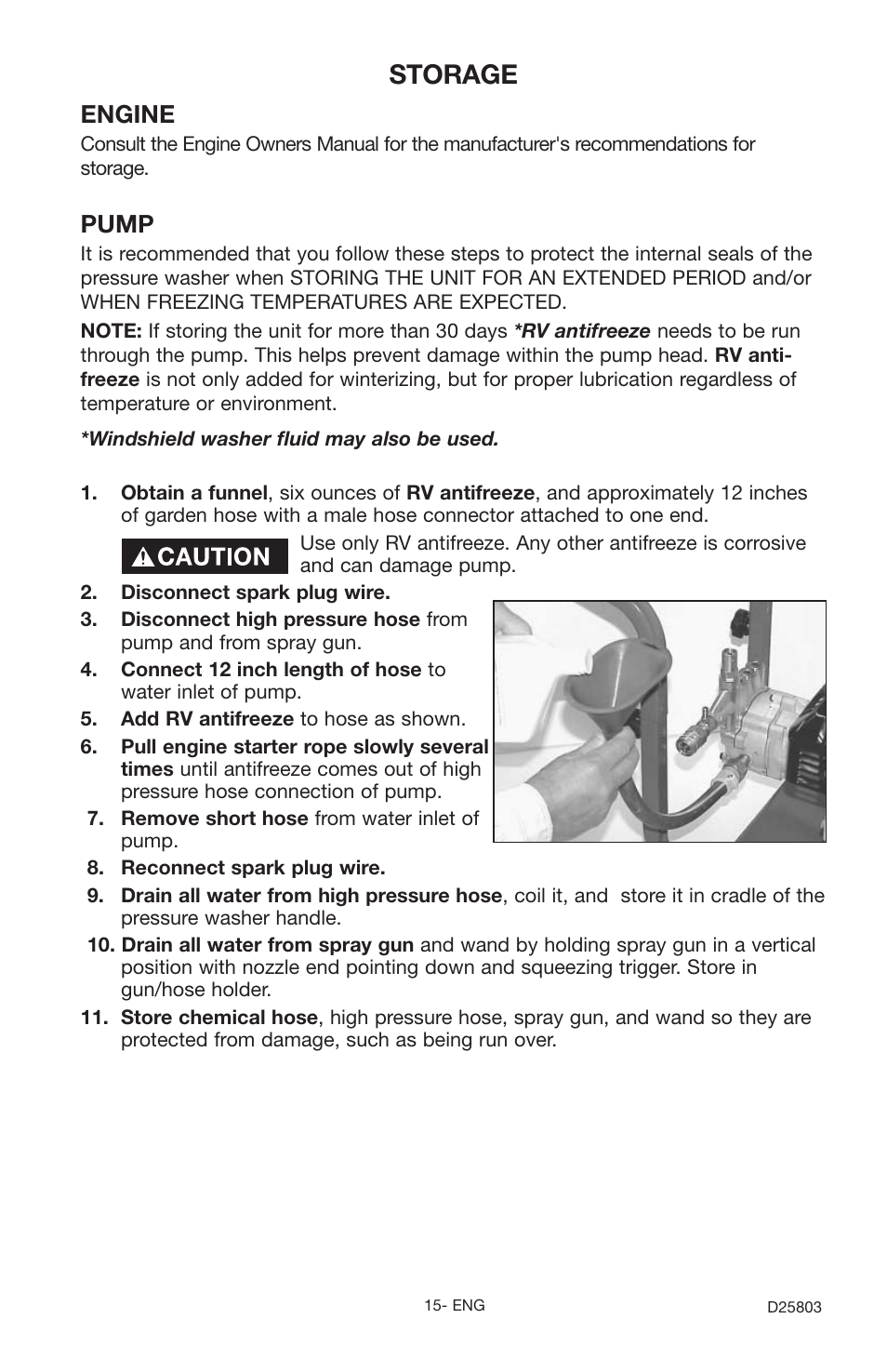 Storage, Engine, Pump | Porter-Cable D25803-025-1 User Manual | Page 15 / 20