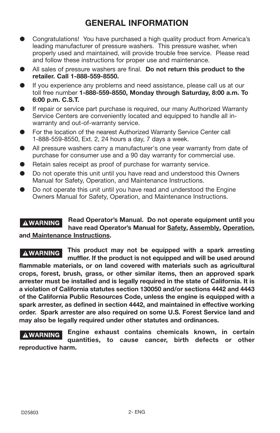 General information | Porter-Cable D25803-025-1 User Manual | Page 2 / 20