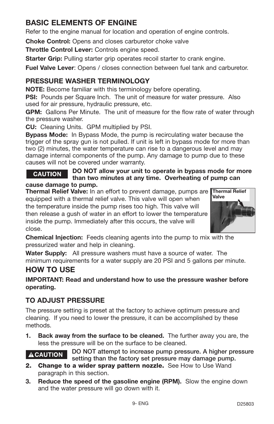 How to use, Basic elements of engine | Porter-Cable D25803-025-1 User Manual | Page 9 / 20