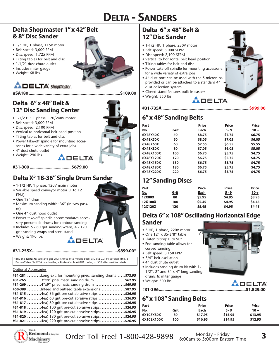 Elta, Anders, Delta shopmaster 1” x 42” belt & 8” disc sander | Delta x, 36” single drum sander, 6” x 48” sanding belts | Porter-Cable XX55 User Manual | Page 2 / 12