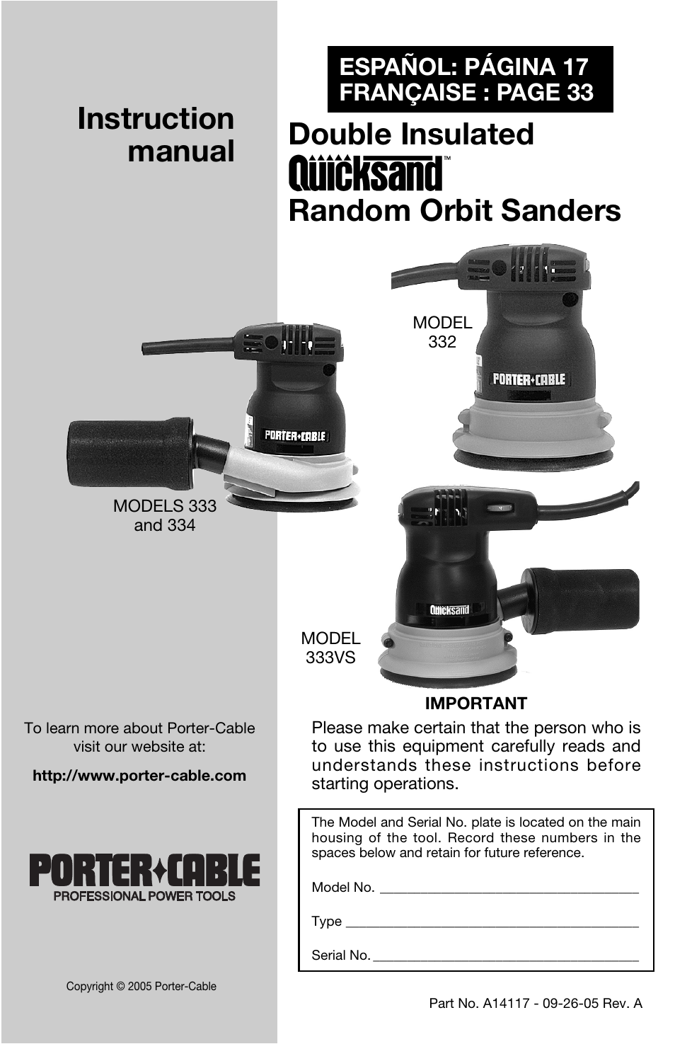 Porter-Cable 333VS User Manual | 48 pages