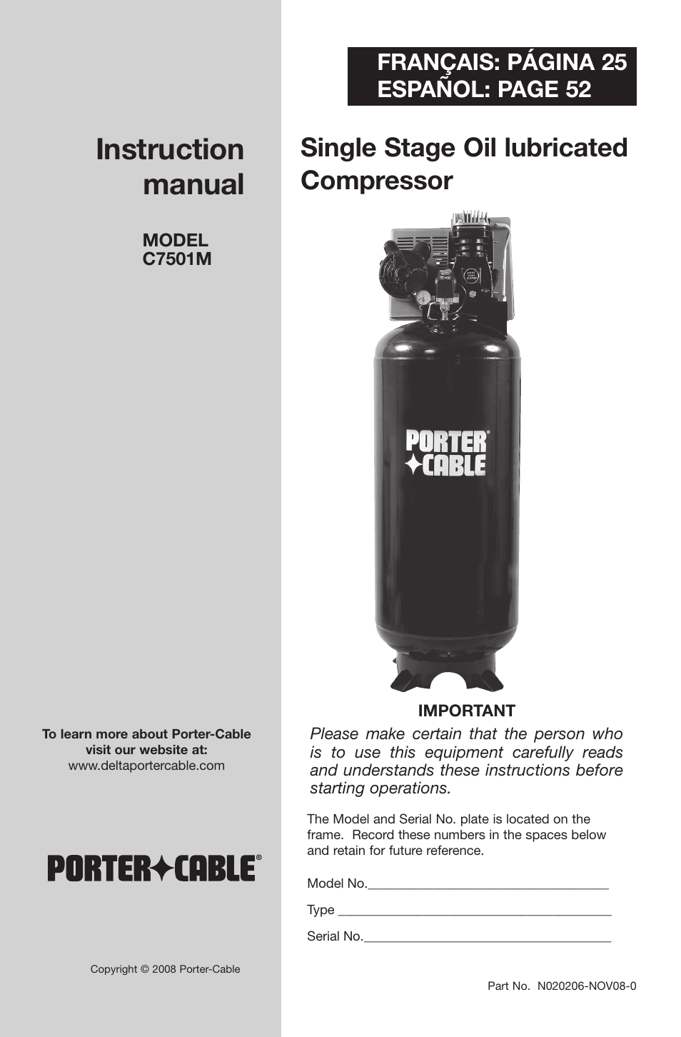 Porter-Cable C7501M User Manual | 80 pages