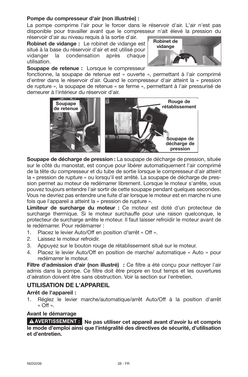 Utilisation de l'appareil | Porter-Cable C7501M User Manual | Page 38 / 80