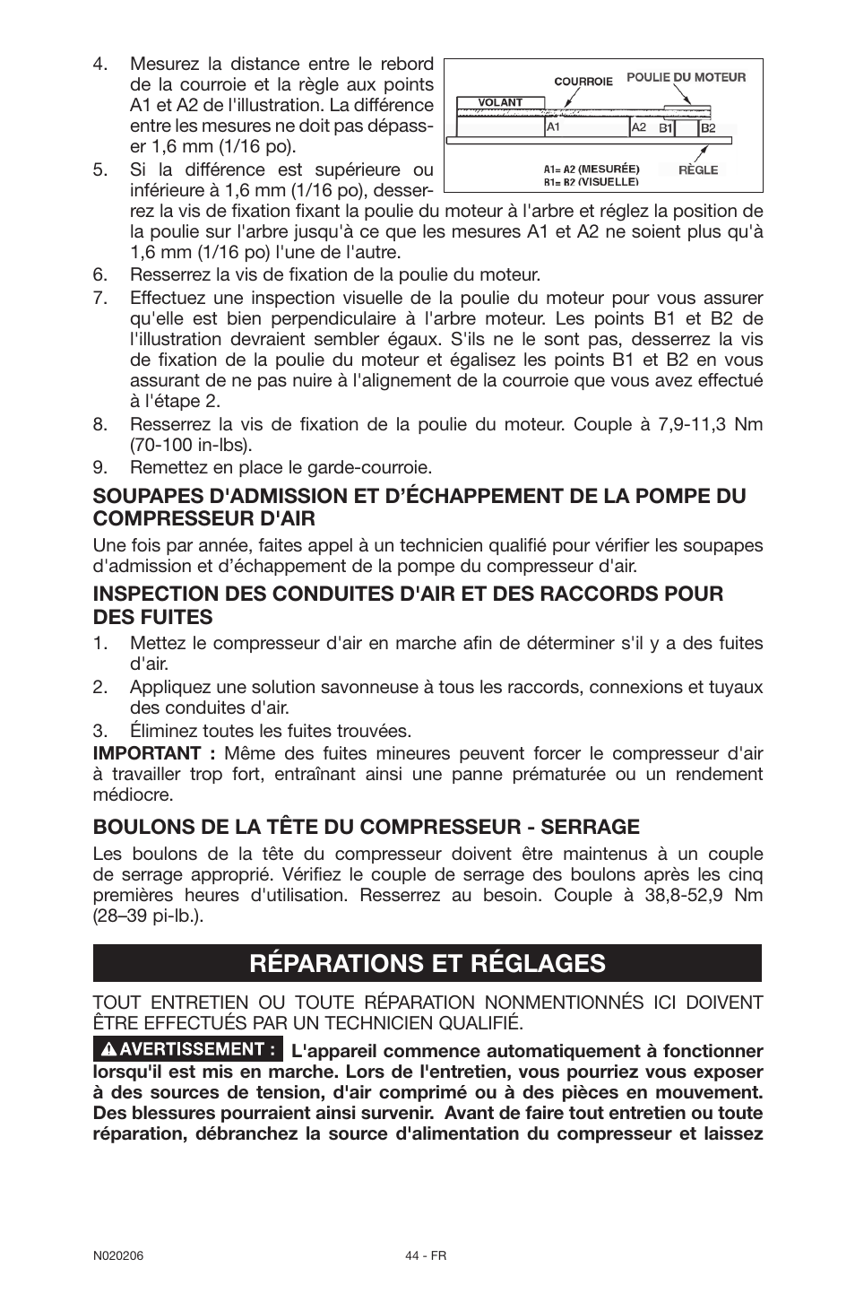 Réparations et réglages | Porter-Cable C7501M User Manual | Page 44 / 80