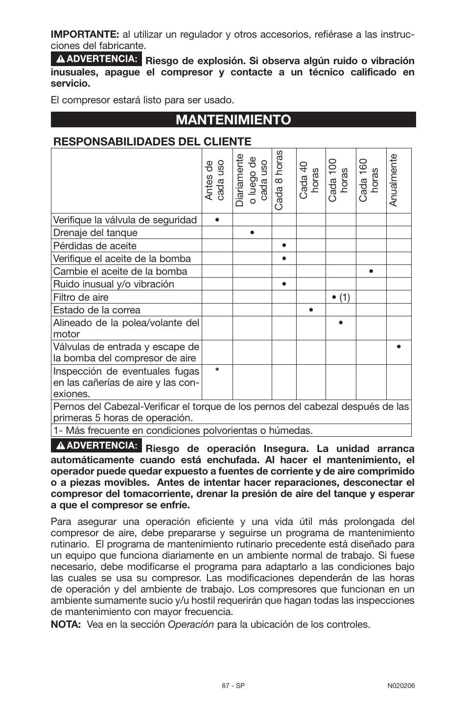 Mantenimiento | Porter-Cable C7501M User Manual | Page 67 / 80