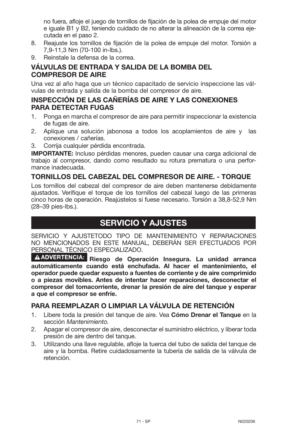 Servicio y ajustes | Porter-Cable C7501M User Manual | Page 71 / 80