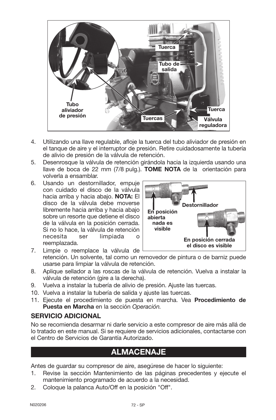 Almacenaje, Servicio adicional | Porter-Cable C7501M User Manual | Page 72 / 80