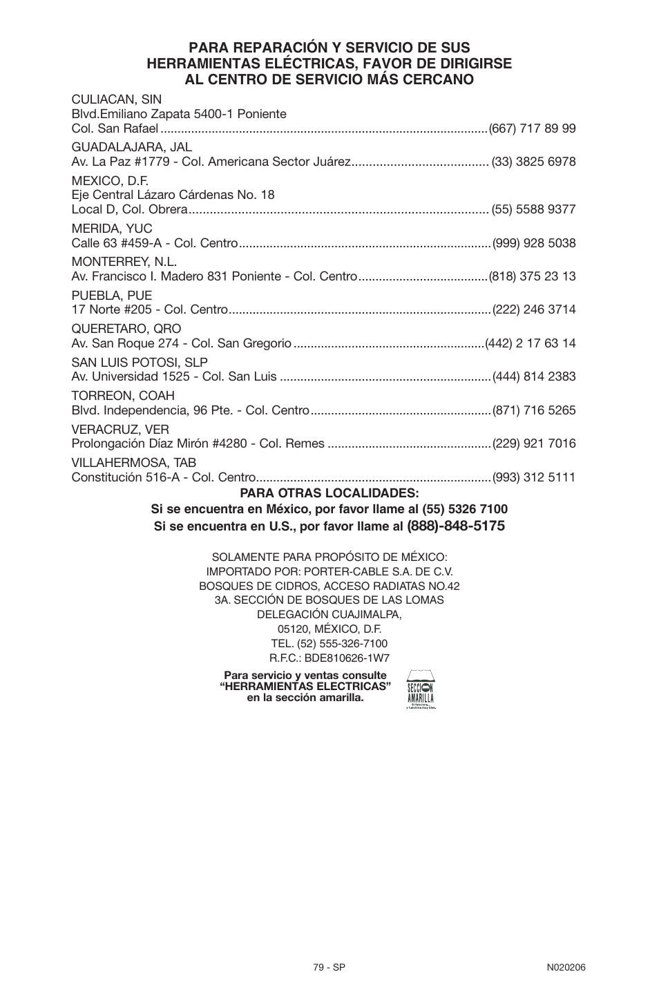 Porter-Cable C7501M User Manual | Page 79 / 80