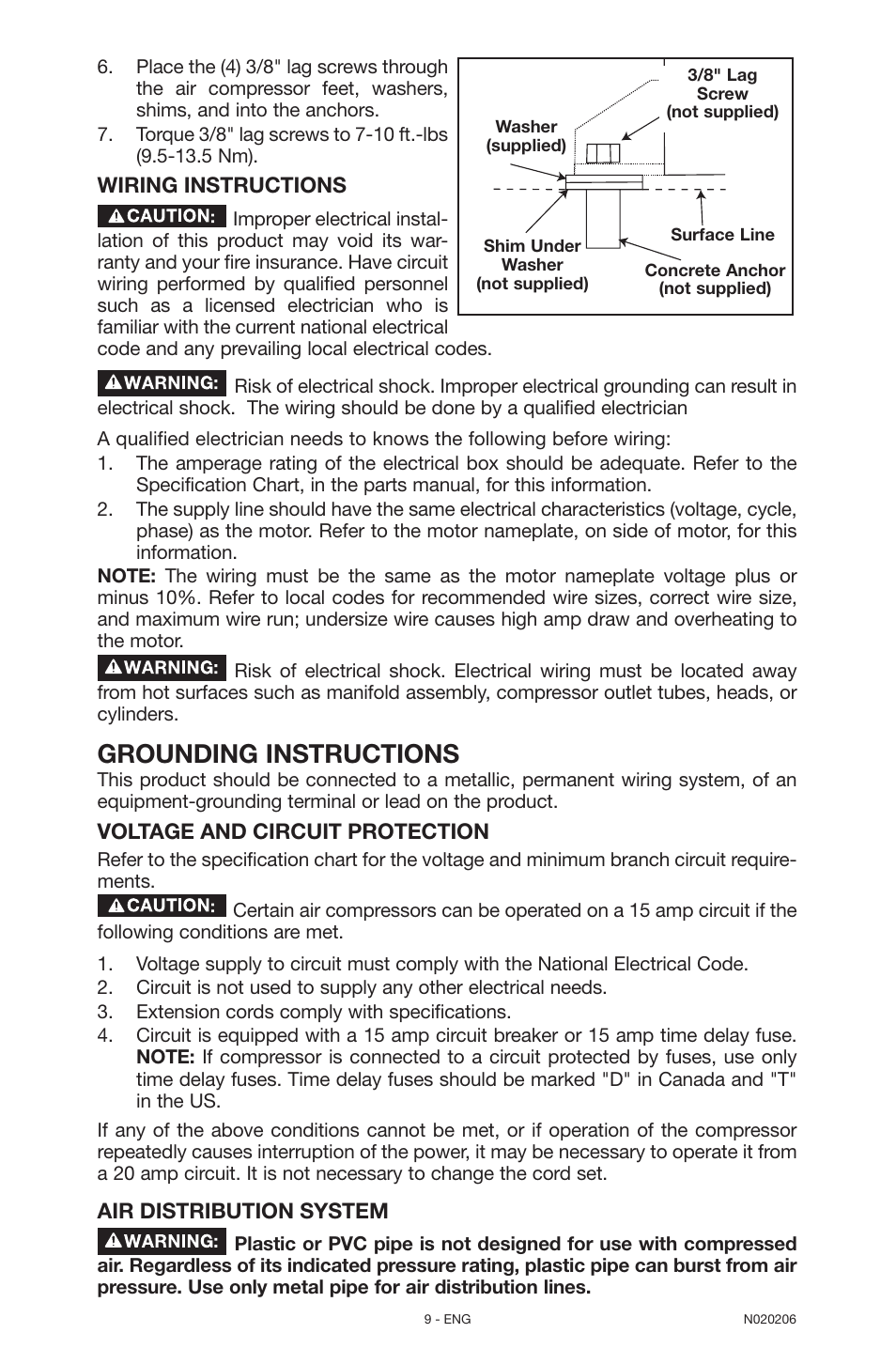 Grounding instructions | Porter-Cable C7501M User Manual | Page 9 / 80