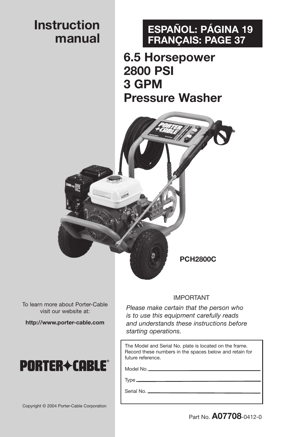 Porter-Cable A07708-0412-0 User Manual | 18 pages