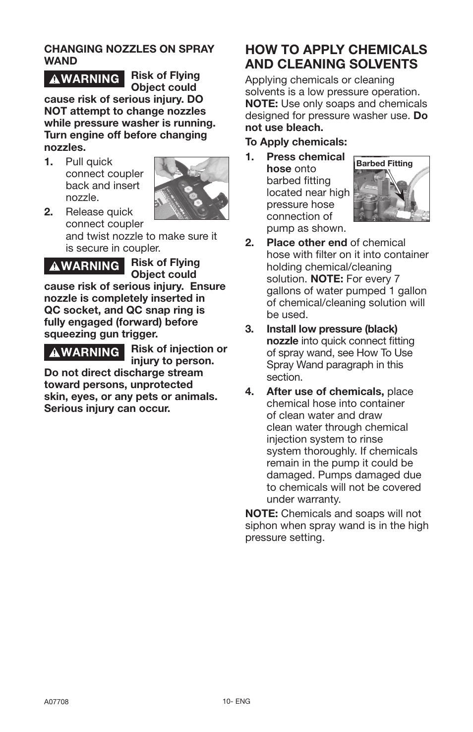 How to apply chemicals and cleaning solvents | Porter-Cable A07708-0412-0 User Manual | Page 10 / 18