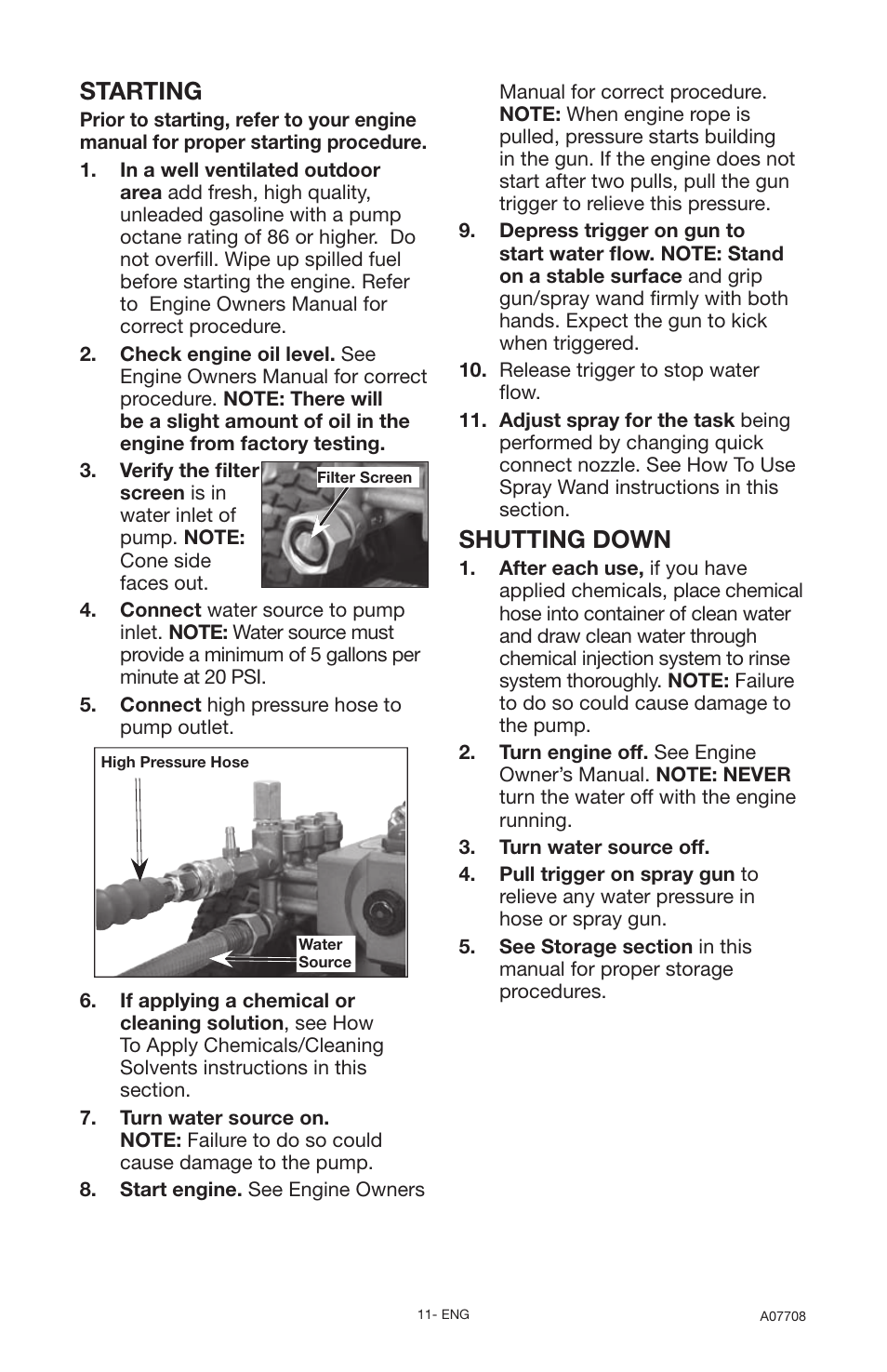 Shutting down, Starting | Porter-Cable A07708-0412-0 User Manual | Page 11 / 18