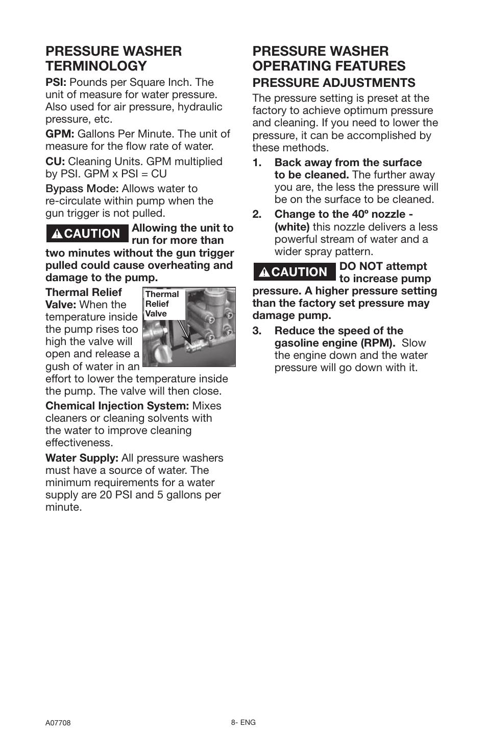 Pressure washer terminology, Pressure washer operating features | Porter-Cable A07708-0412-0 User Manual | Page 8 / 18