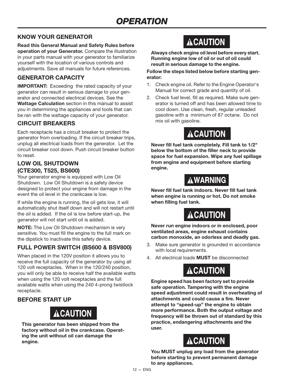 Operation | Porter-Cable BS600 User Manual | Page 12 / 20