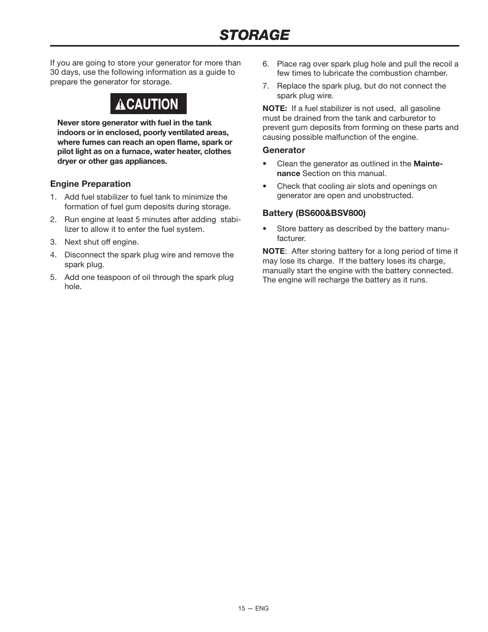 Storage | Porter-Cable BS600 User Manual | Page 15 / 20