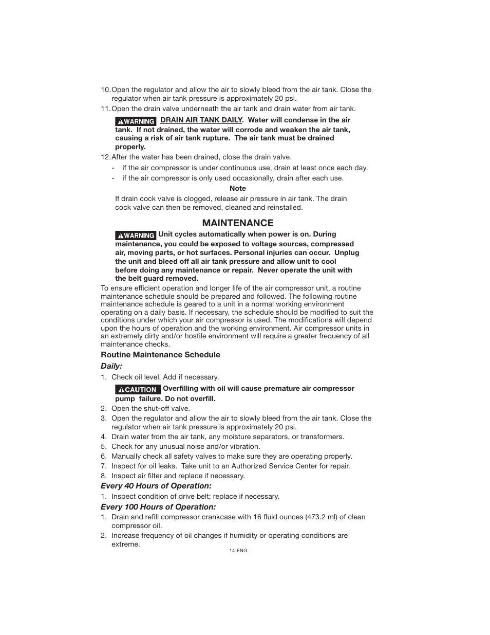 Maintenance | Porter-Cable CPLC7060V User Manual | Page 14 / 26