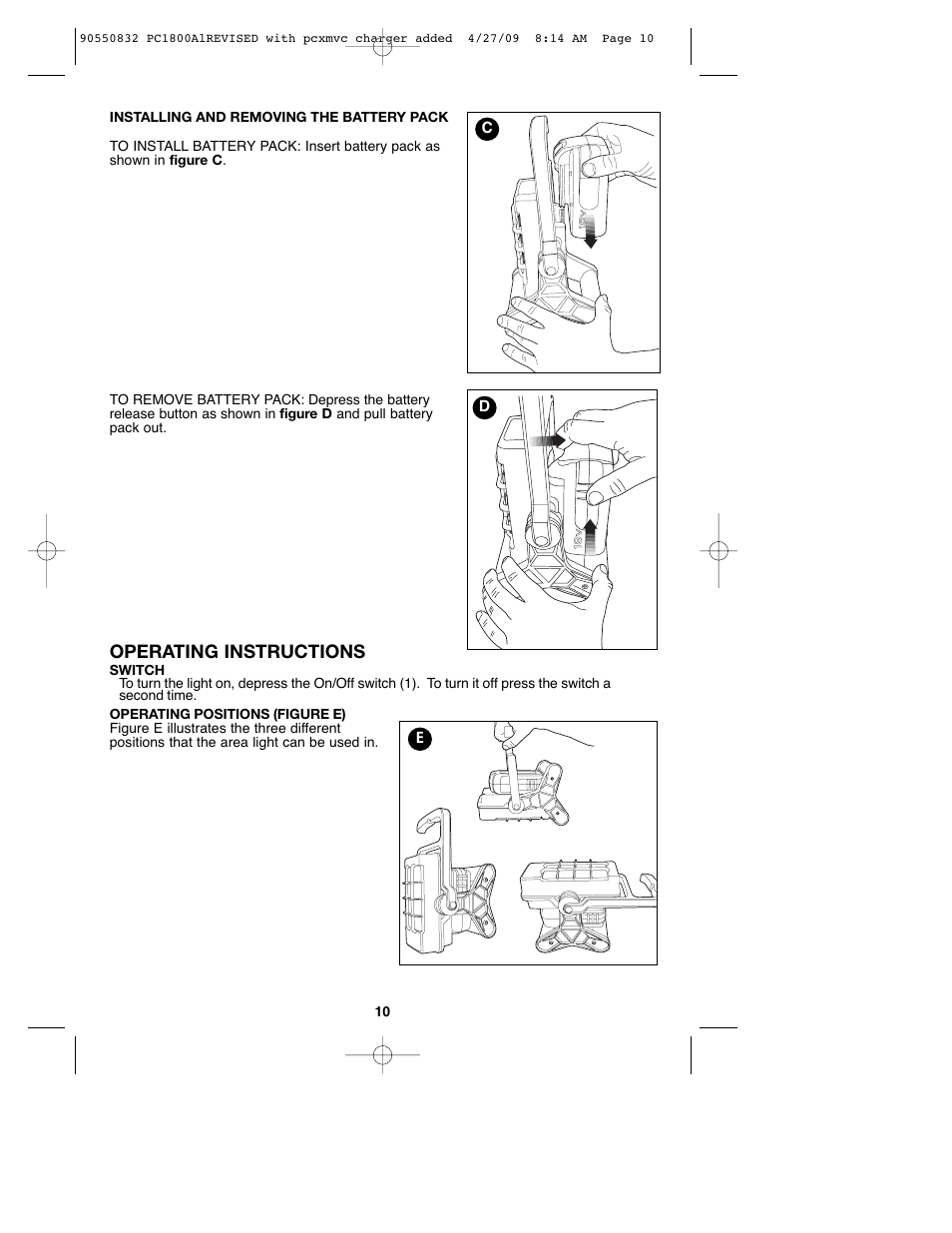 Operating instructions | Porter-Cable 90550832 User Manual | Page 10 / 44