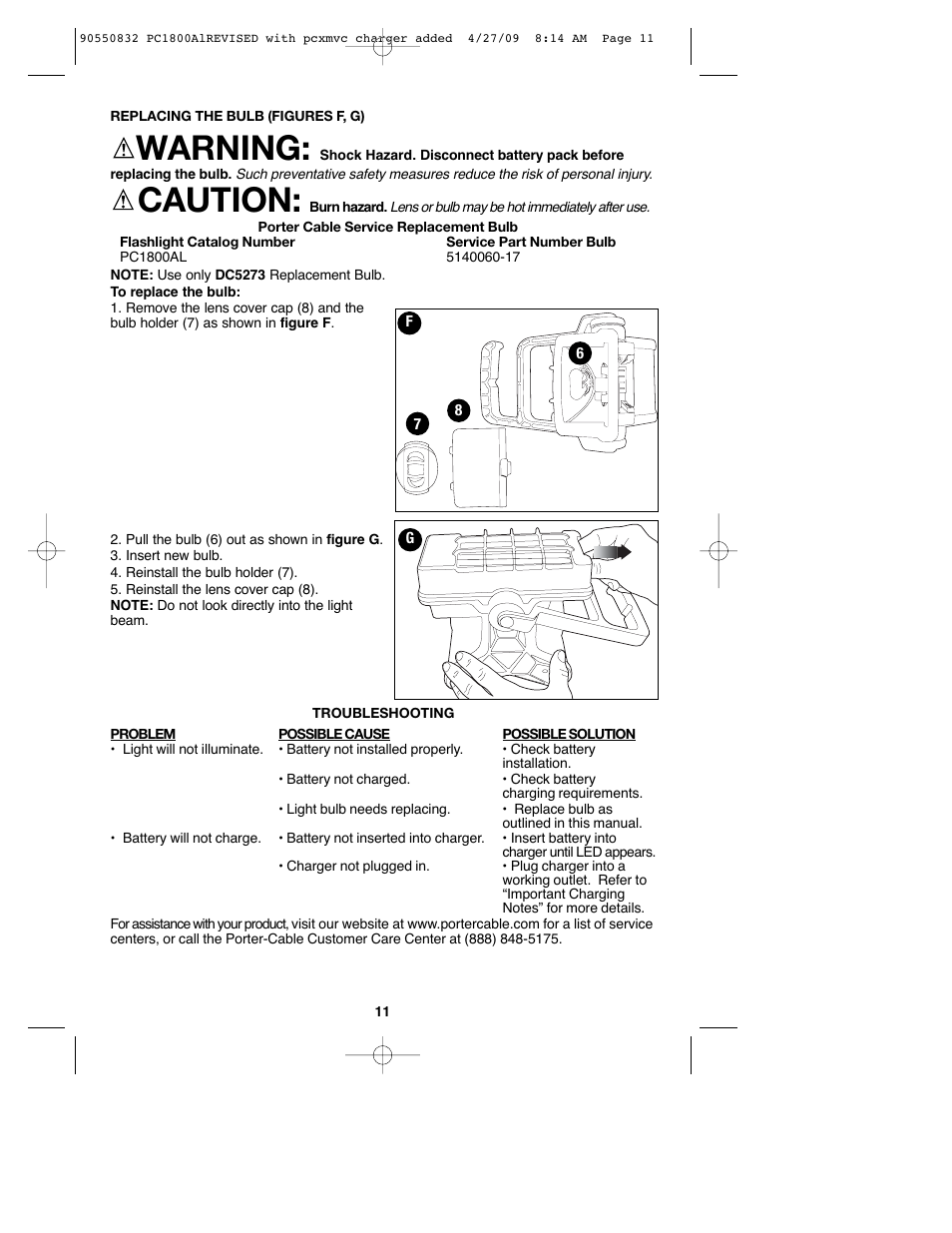 Warning, Caution | Porter-Cable 90550832 User Manual | Page 11 / 44