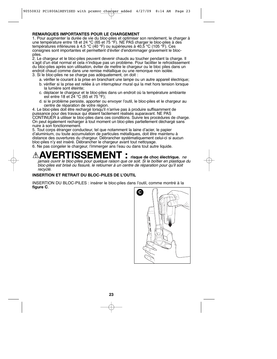 Avertissement | Porter-Cable 90550832 User Manual | Page 23 / 44