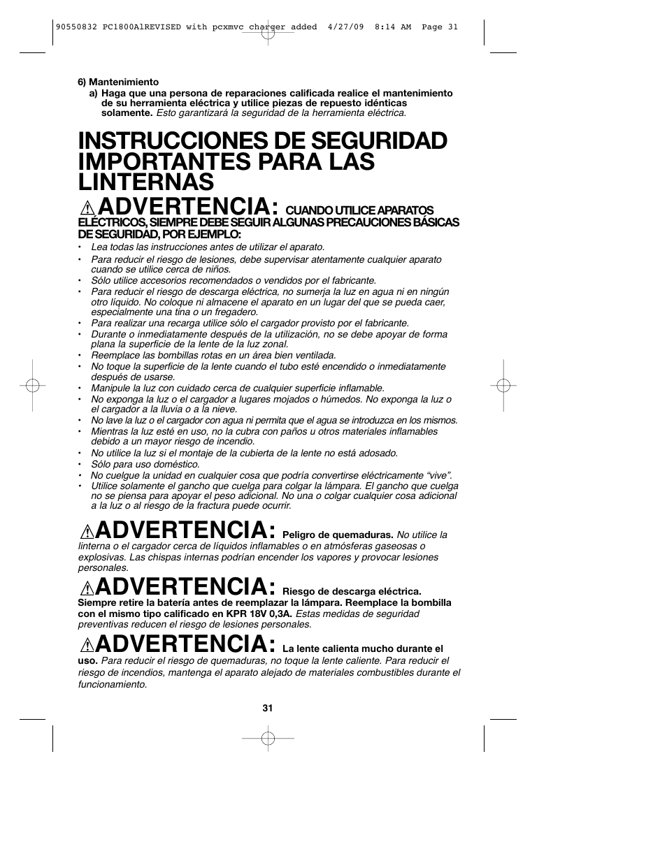 Advertencia | Porter-Cable 90550832 User Manual | Page 31 / 44