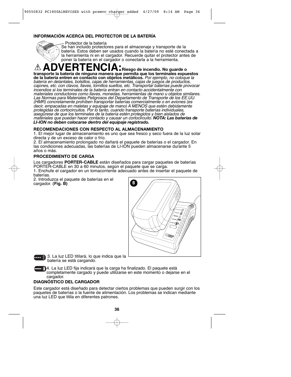 Advertencia | Porter-Cable 90550832 User Manual | Page 36 / 44