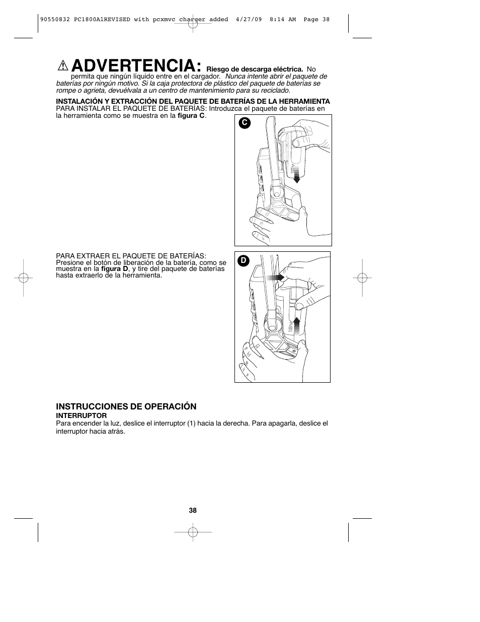 Advertencia | Porter-Cable 90550832 User Manual | Page 38 / 44