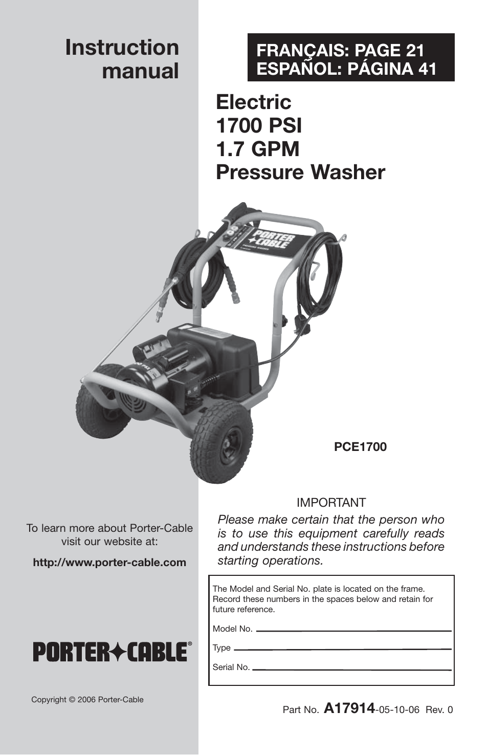 Porter-Cable A17914-05-10-06 User Manual | 64 pages