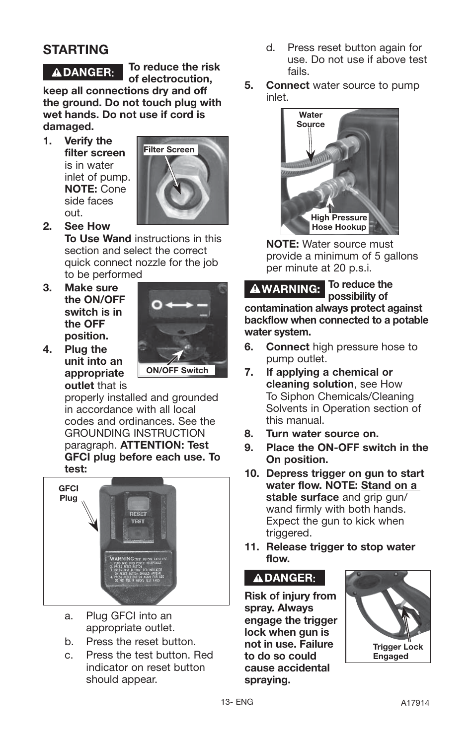 Starting | Porter-Cable A17914-05-10-06 User Manual | Page 13 / 64