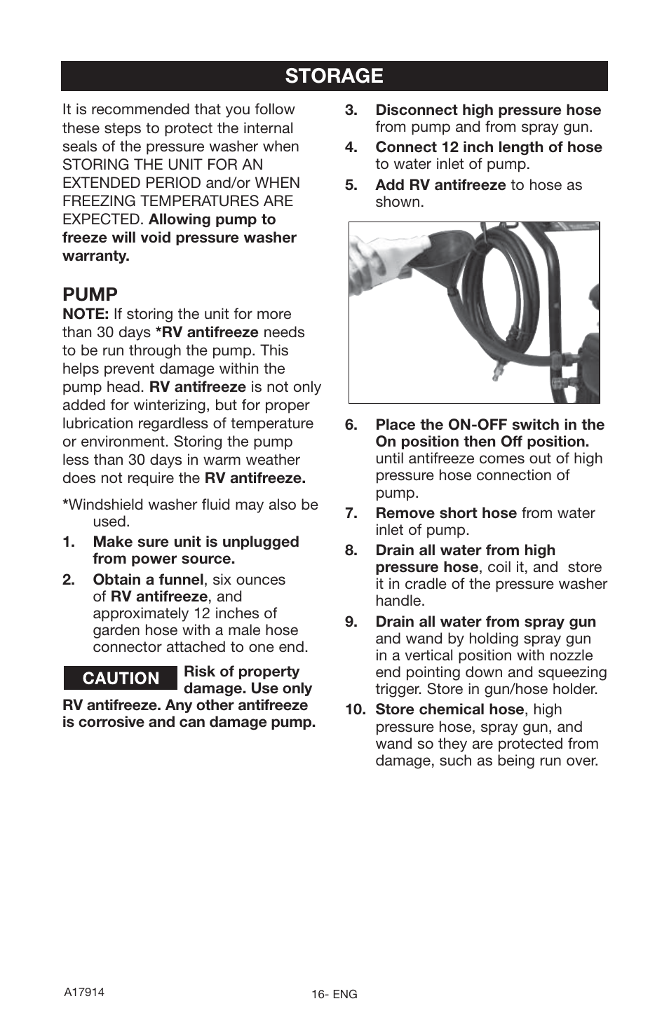 Storage, Pump | Porter-Cable A17914-05-10-06 User Manual | Page 16 / 64