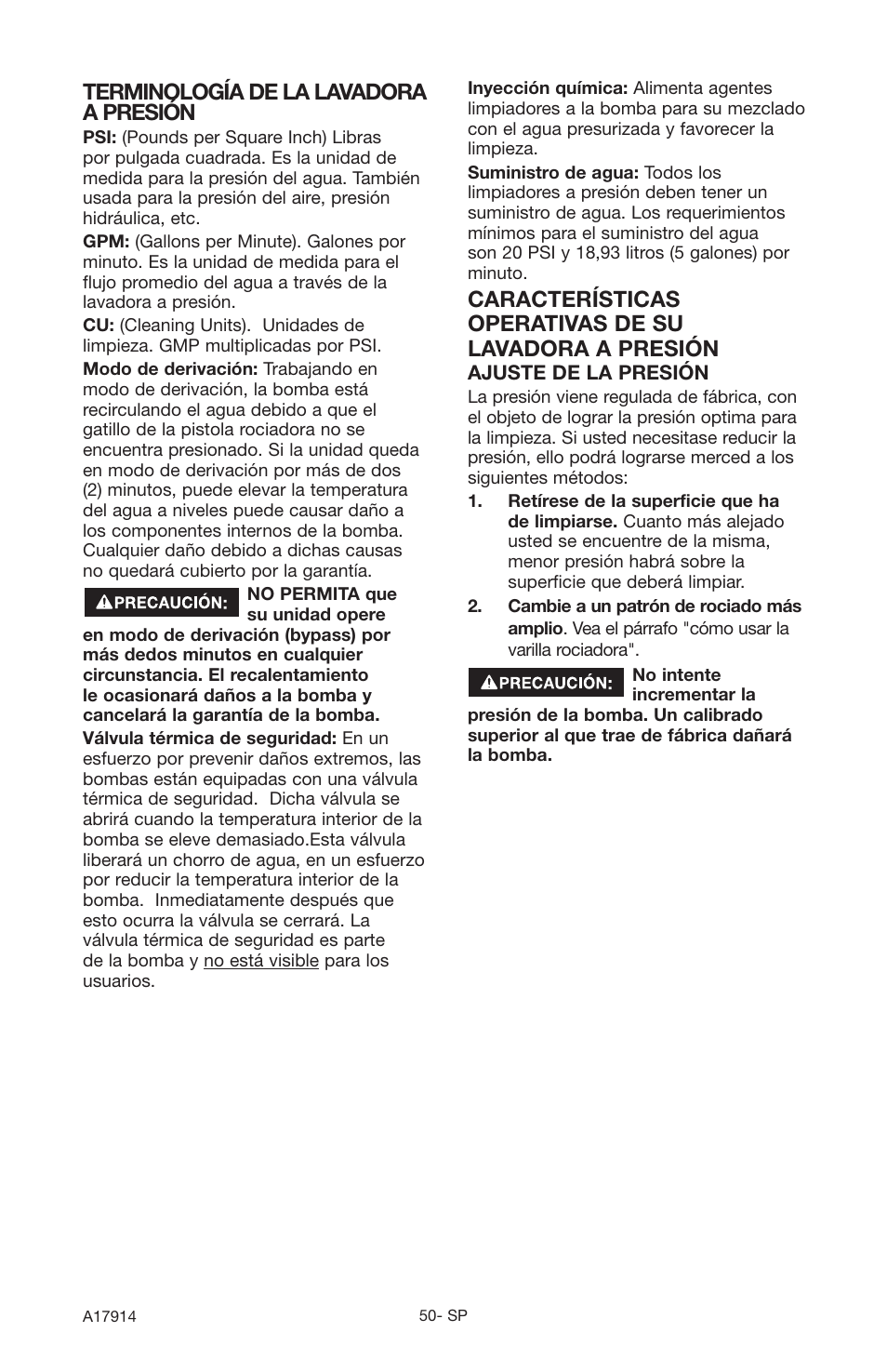 Terminología de la lavadora a presión | Porter-Cable A17914-05-10-06 User Manual | Page 50 / 64