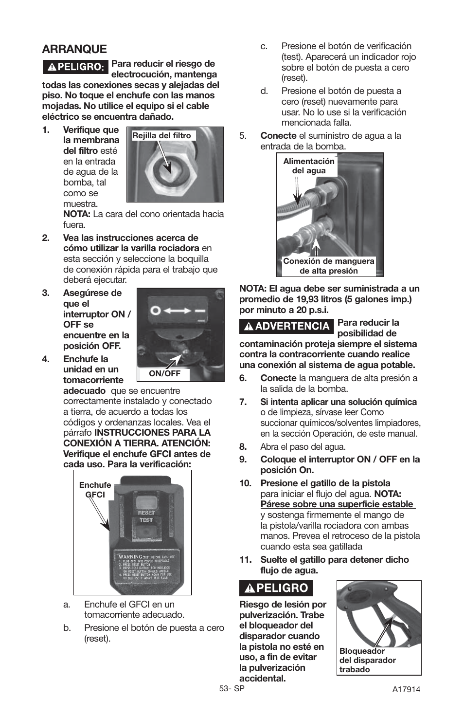 Arranque | Porter-Cable A17914-05-10-06 User Manual | Page 53 / 64