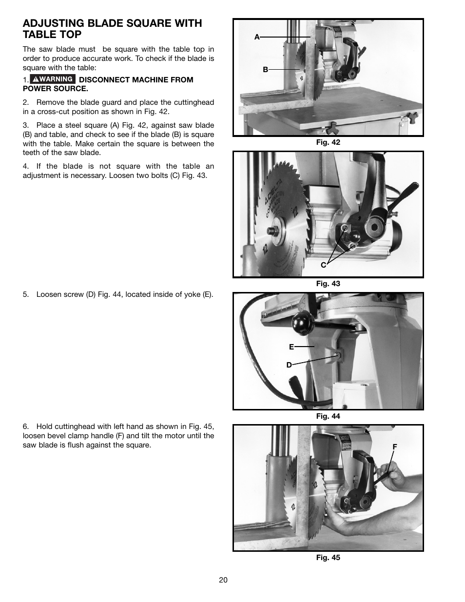 Adjusting blade square with table top | Porter-Cable 33-891 User Manual | Page 20 / 32