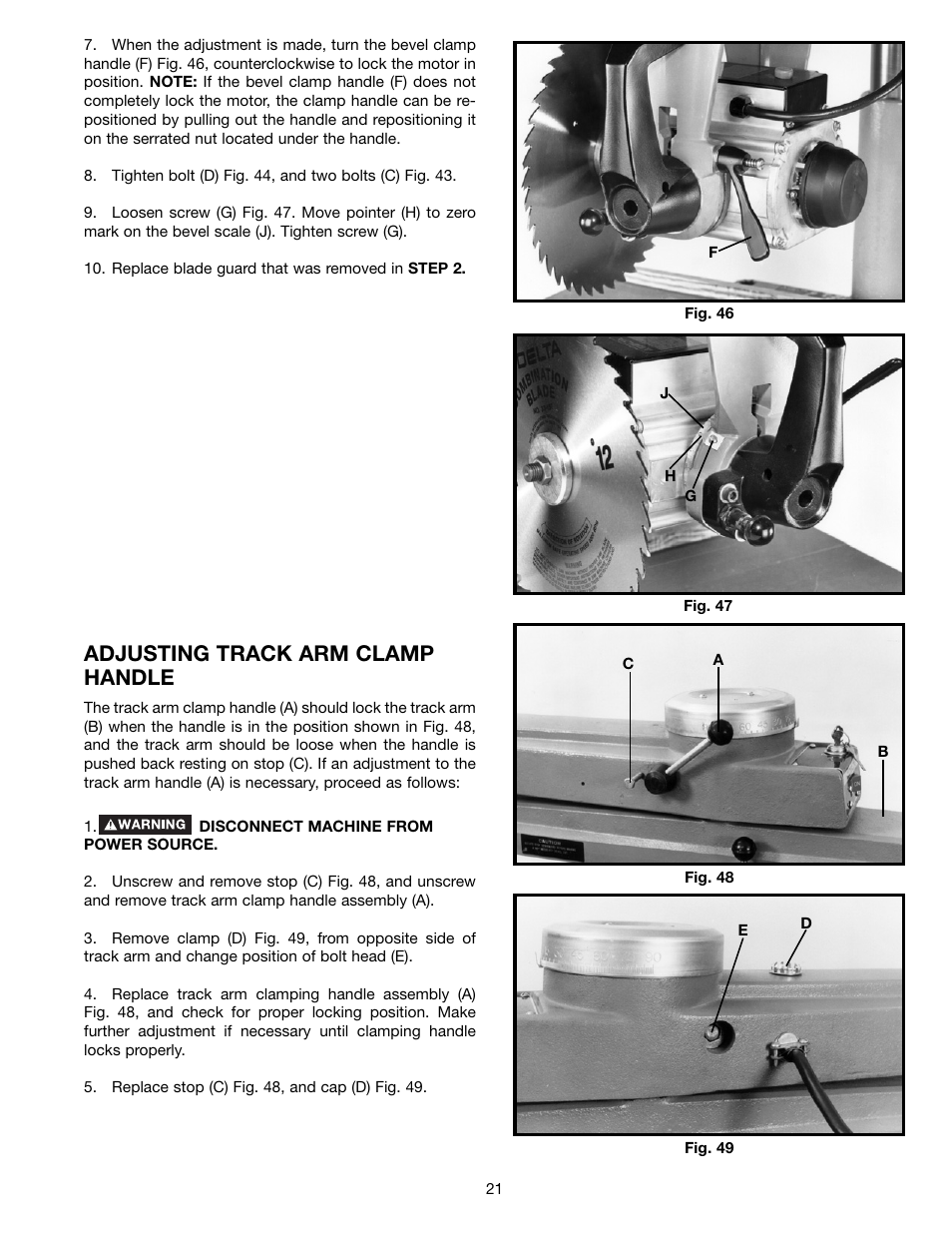 Adjusting track arm clamp handle | Porter-Cable 33-891 User Manual | Page 21 / 32