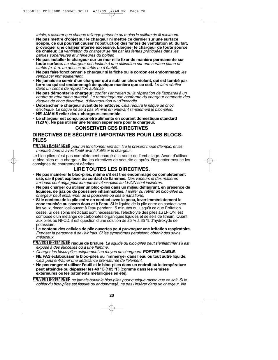 Porter-Cable PC1800HD User Manual | Page 20 / 44