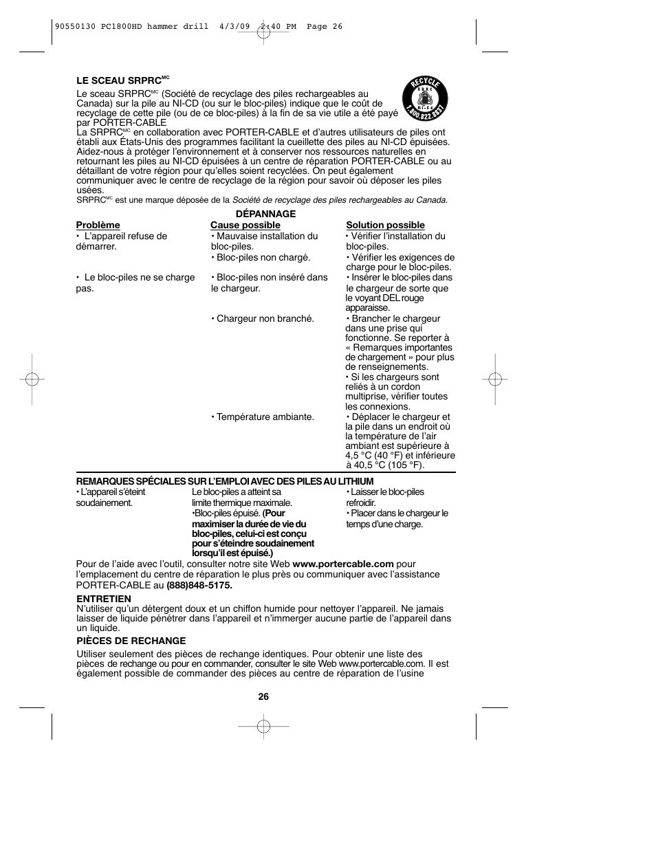 Porter-Cable PC1800HD User Manual | Page 26 / 44