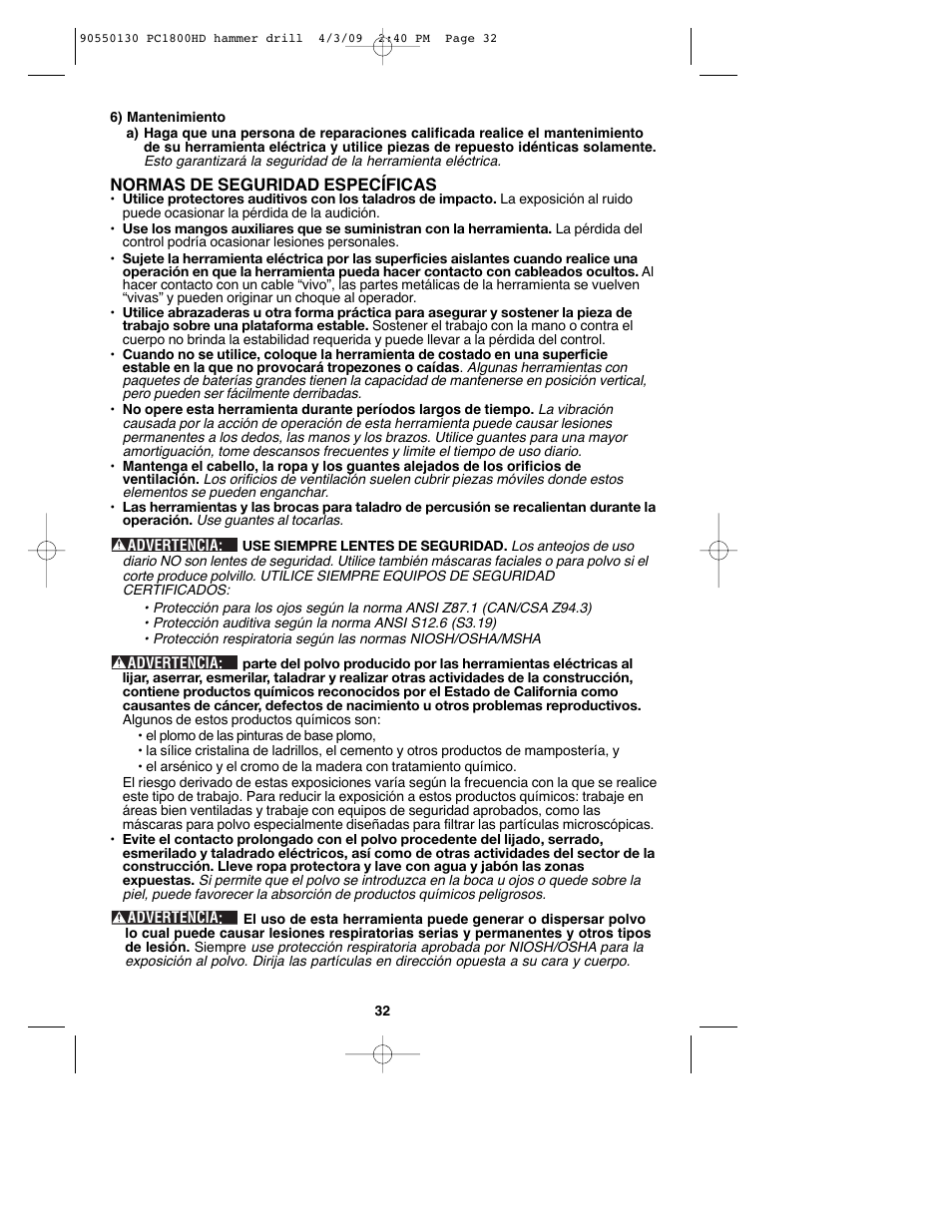 Porter-Cable PC1800HD User Manual | Page 32 / 44